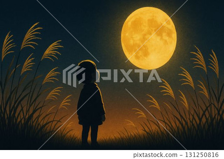 Child's Shadow, Japanese Pampas Grass, and the Moon 131250816