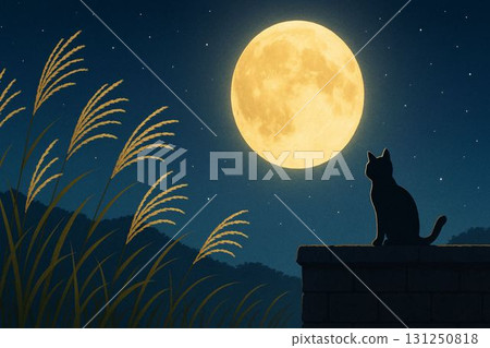 貓、蒲葦和月亮 131250818