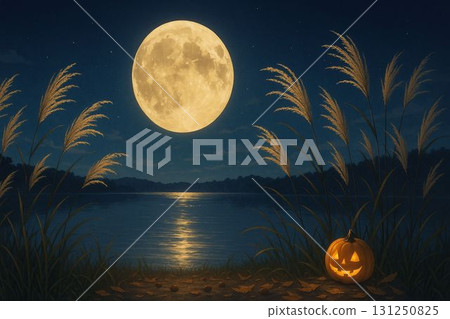 湖畔倒映著月亮和紫芒 131250825