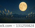 Mountains, Japanese pampas grass, and the moon 131250828
