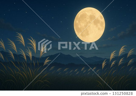山脈、蒲葦和月亮 131250828