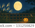 The moon and silver grass seen through a bamboo fence 131250829