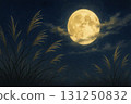 Thin clouds and silver grass hanging over the moon 131250832