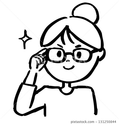 A woman with a smug look wearing glasses - line drawing A woman with a smug look wearing glasses - line drawing 131250844