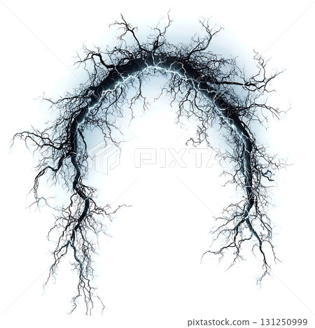 Delicate Nature of Lightning with Intricate Branching Pattern on White Background 131250999