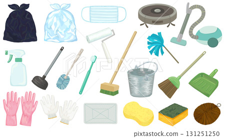 Cleaning equipment illustration set vector material Cleaning equipment illustration set vector material 131251250