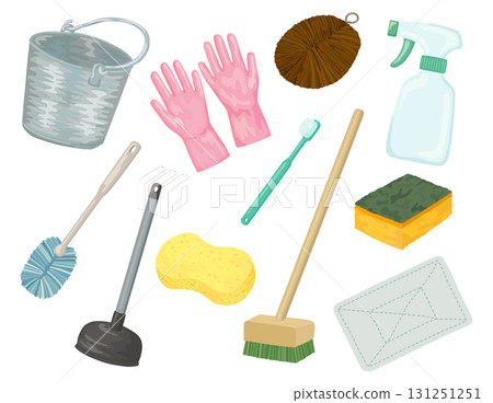 Water-related cleaning tool illustration set vector material 131251251