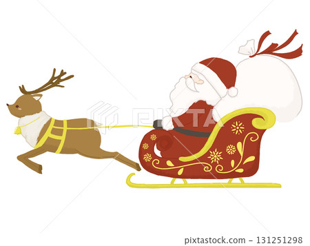Illustration of Santa Claus riding a reindeer sleigh Illustration of Santa Claus riding a reindeer sleigh 131251298