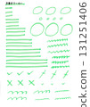 Handwritten marker lines, circles, wavy lines, analog, green 131251406