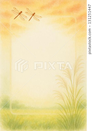 畫框材料 秋天的形象 夕陽的天空 蒲葦 紅蜻蜓 水彩畫 畫框材料 秋天的形象 夕陽的天空 蒲葦 紅蜻蜓 水彩畫 131251447