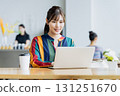A young woman working in a cafe 131251670