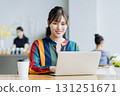 A young woman working in a cafe 131251671