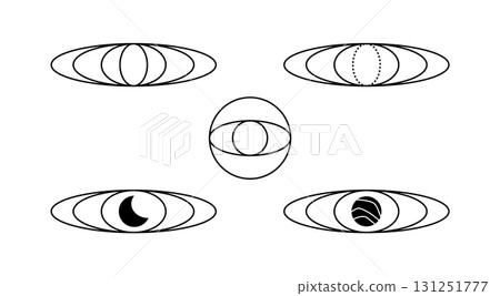 Astrology space planets galaxy ring orbit outline shape illustration icons. Astrology space planets galaxy ring orbit outline shape illustration icons. 131251777