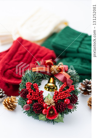 Christmas wreath and stockings 131252081