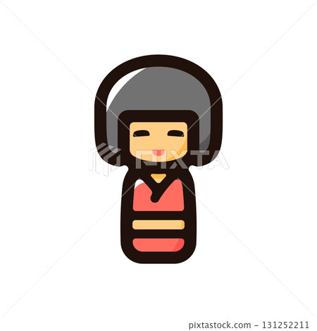 Kokeshi，小芥末插圖圖示（傳統工藝品，當地玩具，日本材料） 131252211
