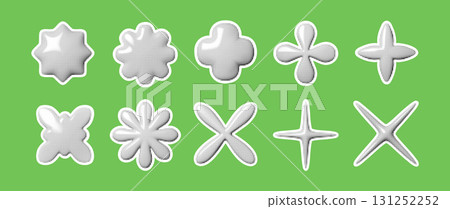 Abstract retro shapes with halftone texture in vintage pop art style. Minimal 3D icons for decoration, poster, pattern and trendy design. Isolated vector illustration 131252252