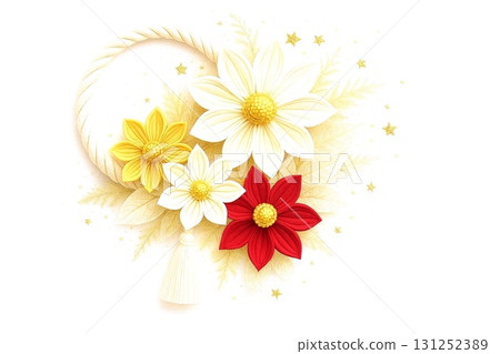 華麗的Tsumami-zaiku風格新年裝飾日式插花背景 131252389