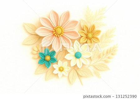 華麗的Tsumami-zaiku風格新年裝飾日式插花背景 131252390