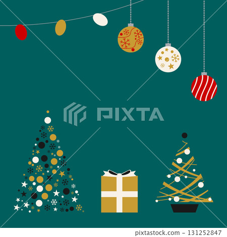 A gorgeous card background design featuring two types of Christmas trees and gifts A gorgeous card background design featuring two types of Christmas trees and gifts 131252847