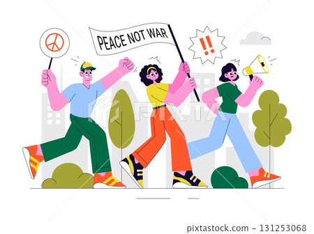 Protest Anti War Resistance Demonstration Illustration Featuring Protesters, Activists, and a Crowd with Placards for a Peaceful Social Demonstration Protest Anti War Resistance Demonstration Illustration Featuring Protesters, Activists, and a Crowd with Placards for a Peaceful Social Demonstration 131253068