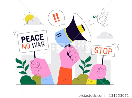Protest Anti War Resistance Demonstration Illustration Featuring Protesters, Activists, and a Crowd with Placards for a Peaceful Social Demonstration Protest Anti War Resistance Demonstration Illustration Featuring Protesters, Activists, and a Crowd with Placards for a Peaceful Social Demonstration 131253071