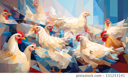 Chicken Art, Cubist Chicken, Generative AI, AI Images 131253141