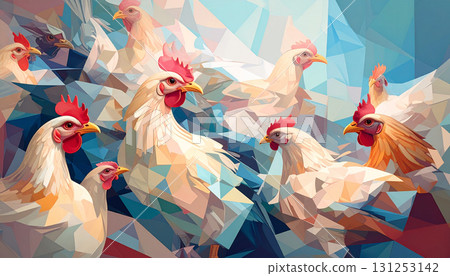 Chicken Art, Cubist Chicken, Generative AI, AI Images 131253142