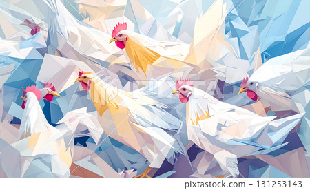 Chicken Art, Cubist Chicken, Generative AI, AI Images 131253143