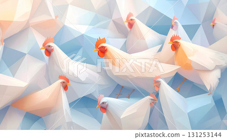 Chicken Art, Cubist Chicken, Generative AI, AI Images 131253144
