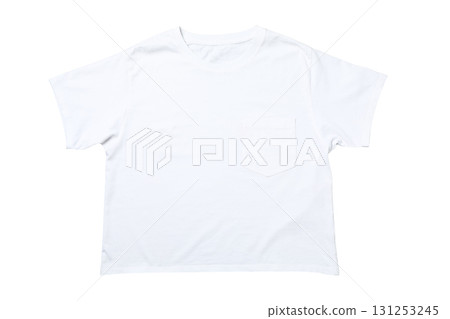 White short sleeve tee with pocket, isolated on white, PNG 131253245