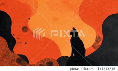 Modern Halloween Sale Poster with Black Cat Silhouette on Abstract Background 131253246