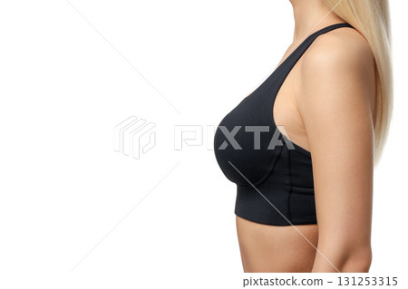 Woman in activewear shows yoga for flexibility, isolated, PNG 131253315