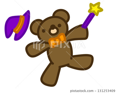 一隻熊打扮成巫師，手持星形魔杖 131253409