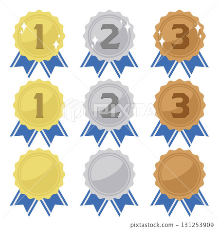 金牌、銀牌和銅牌的簡單插圖集.白色背景上的向量插圖。 131253909