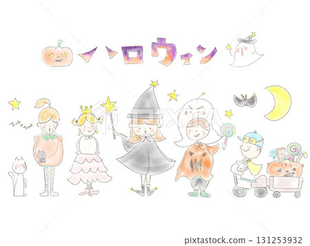 身著萬聖節服裝的兒童（附文字） 131253932