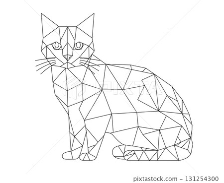 Polygonal line art illustration of a cat, modern design using geometric patterns 131254300
