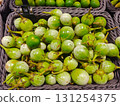Fresh Green Vegetables in Baskets at a Local Market Display 131254375