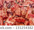 Fresh Raw Cuts of Meat on Display at a Local Market Stall 131254382