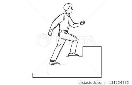 Line drawing illustration of a businessman stepping up 131254385