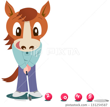 2026 Year of the Horse New Year's Card Illustration Golf 131254587
