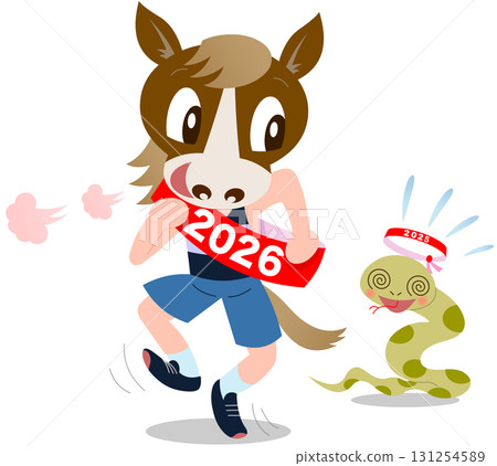 2026 Year of the Horse New Year's Card Material Illustration Marathon 131254589