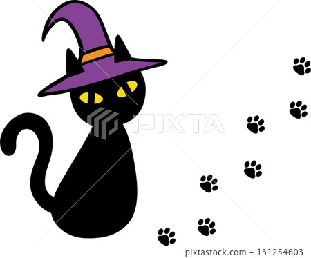 戴著女巫帽子的黑貓 戴著女巫帽子的黑貓 131254603