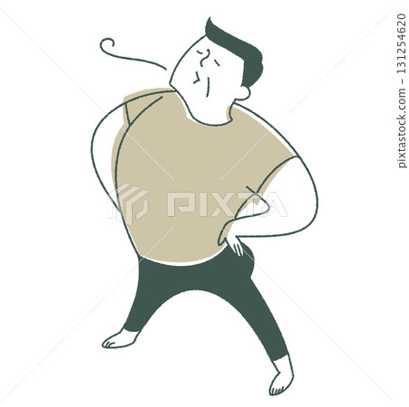 Elderly man leaning back with hands on his hips_facing left 131254620