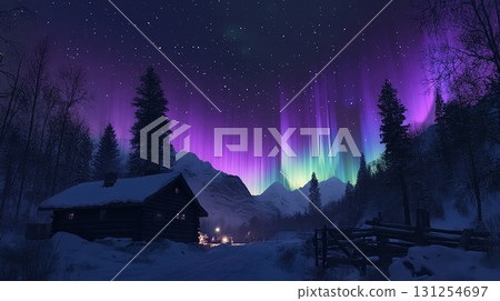 northern lights over sea surface cg animation  131254697