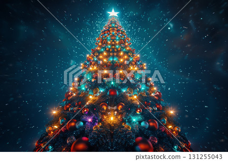 夜空中照亮的巨大聖誕樹 夜空中照亮的巨大聖誕樹 131255043