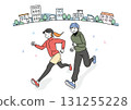 Smiling men and women running in the city 131255228