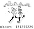 Smiling men and women running in the city 131255229