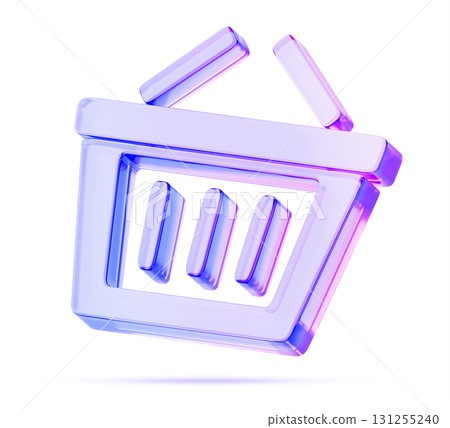 3d glass holographic supermarket basket icon. Purple gradient shopping cart with handles for online grocery store app, e-shop ad, ecommerce marketplace design, buy food and goods. 3D illustration 3d glass holographic supermarket basket icon. Purple gradient shopping cart with handles for online grocery store app, e-shop ad, ecommerce marketplace design, buy food and goods. 3D illustration 131255240