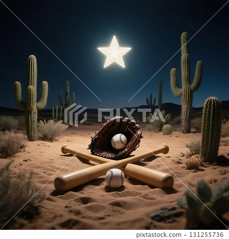 有地球儀和蝙蝠的夜晚沙漠 131255736