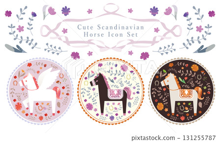 Scandinavian-style cute horse icon set (New Year's cards, New Year's, Christmas) 131255787